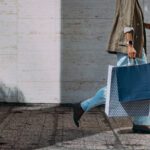 woman walking with shopping bags.